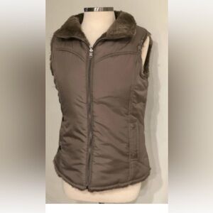 KC Collections Faux Fur Zip Front Reversible Vest Polyester Brown Size